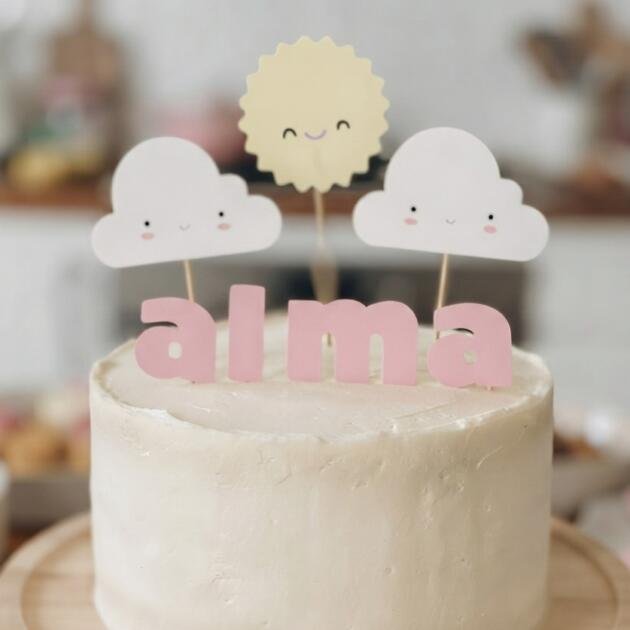Topper de Torta Nombre, Nubes y Solcito
