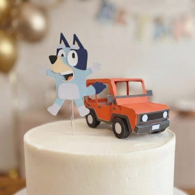 Topper de Torta Bluey y Auto 3D