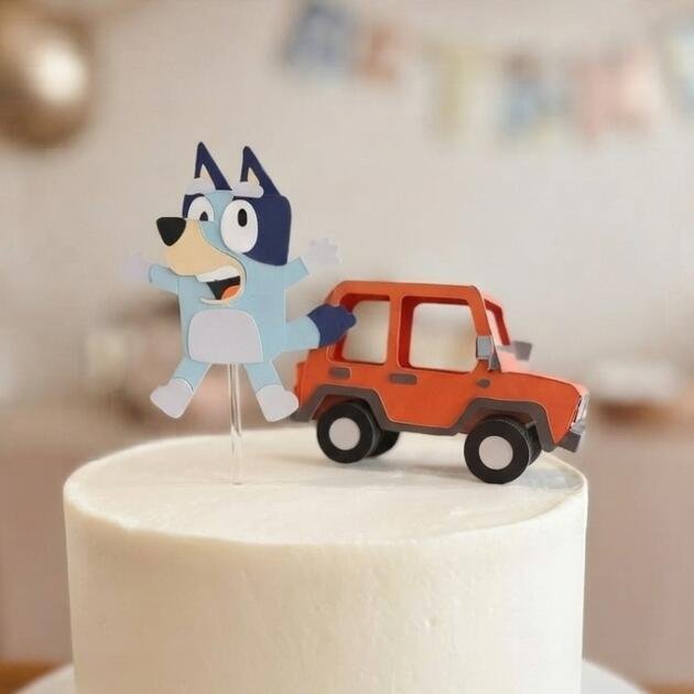 Topper de Torta Bluey y Auto 3D